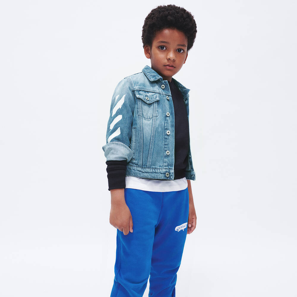 Off White Bas de jogging bleu en coton garcon Childrensalon Outlet