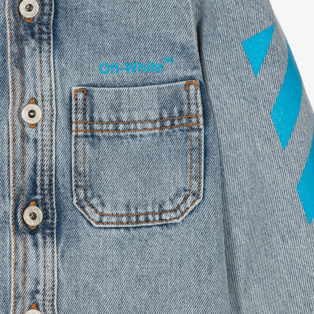 Off-White - Boys Blue Diagonals Denim Shirt | Childrensalon