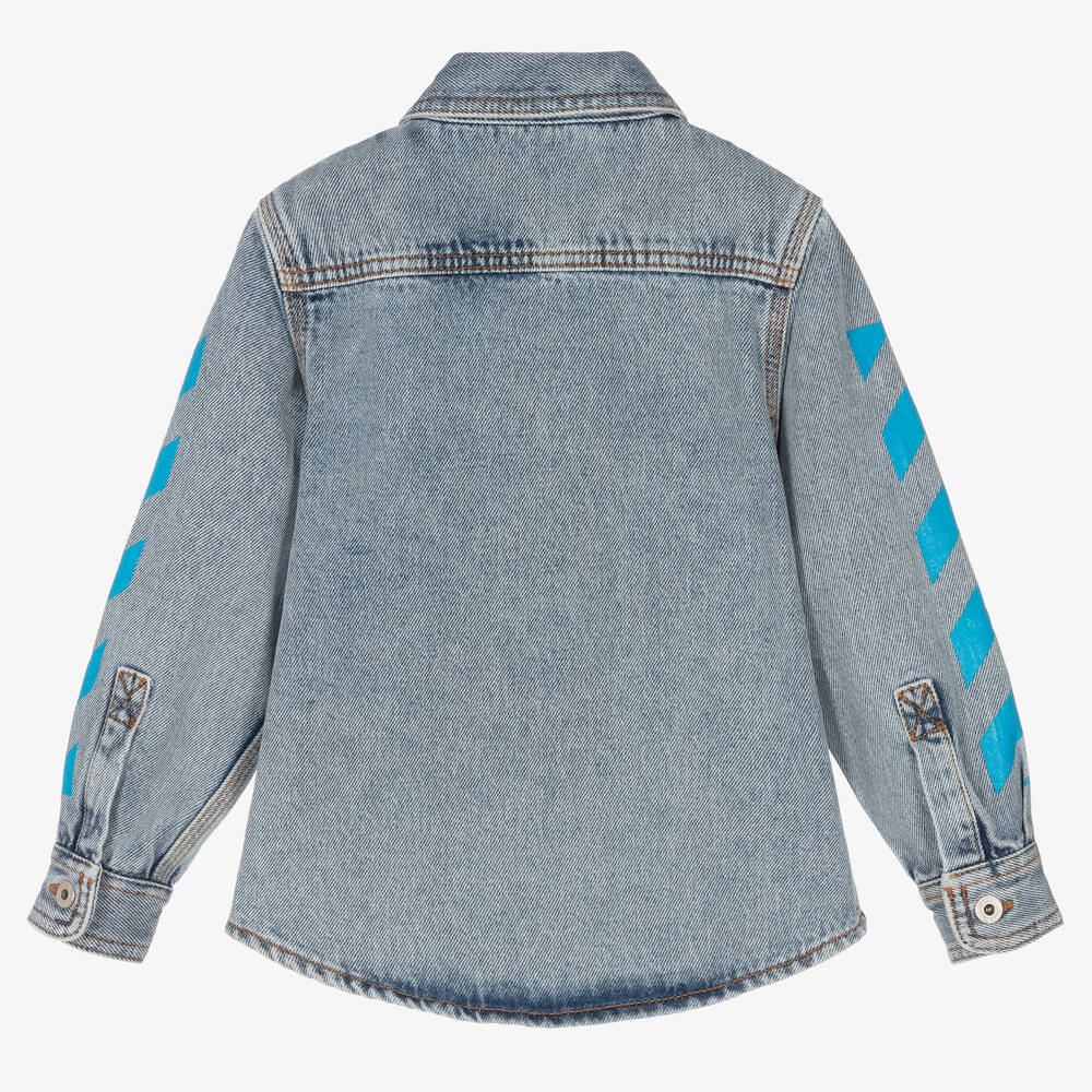 Off-White - Boys Blue Diagonals Denim Shirt | Childrensalon