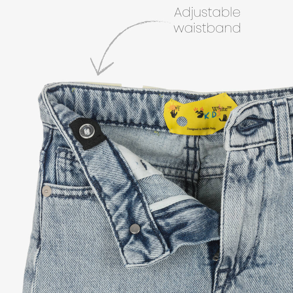 Off-White-شورت قطن دنيم لون أزرق فاتح للأولاد | Childrensalon Outlet