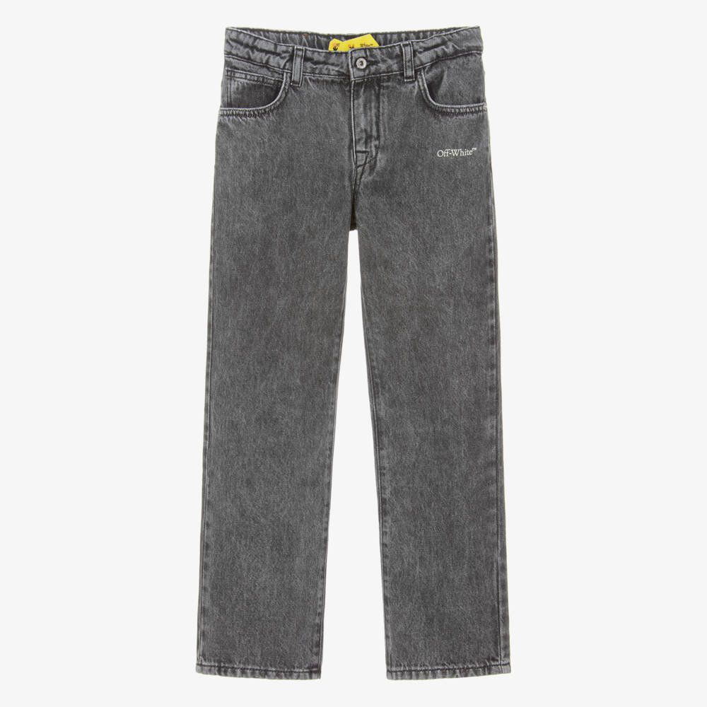 Off-White-Джинсы деним с логотипом для мальчиков угольного цвета | Childrensalon Outlet