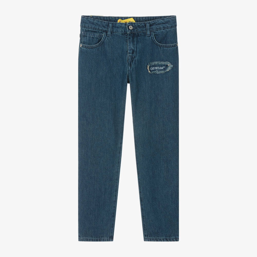 Off-White-جينز دنيم برقعة شعار لون أزرق للأولاد | Childrensalon Outlet