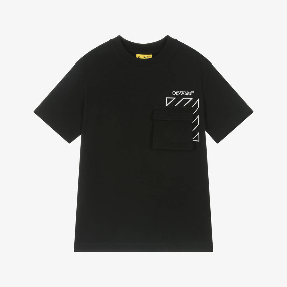 Off-White-Boys Ebony Cotton Stripe Tee | Childrensalon Outlet