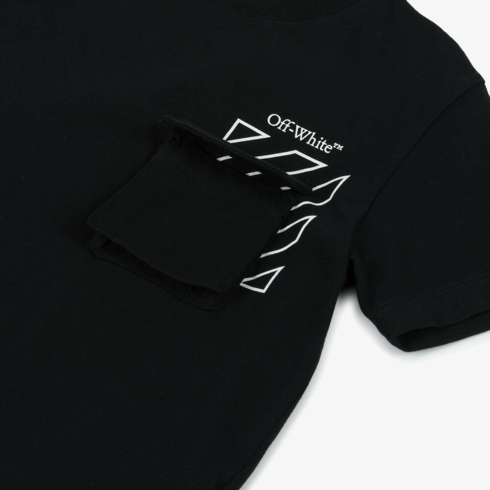 Off-White-Boys Ebony Cotton Stripe Tee | Childrensalon Outlet