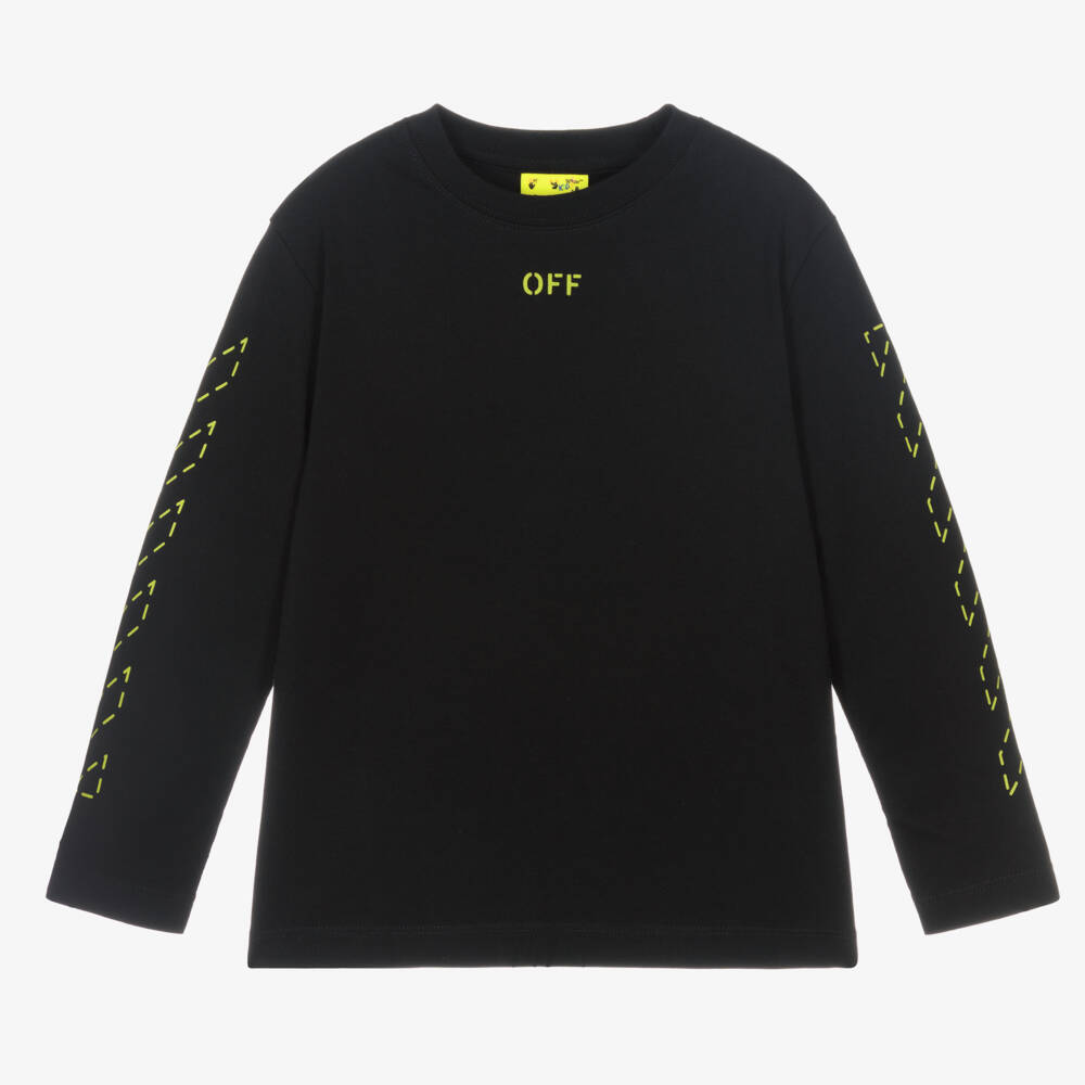 Off-White-Boys Graphic Black Cotton Top | Childrensalon Outlet