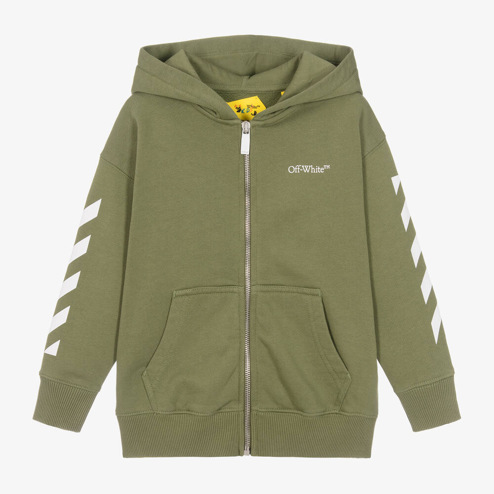 Off-White - Boys Green Arrows & Diagonals Zip-Up Hoodie | Childrensalon