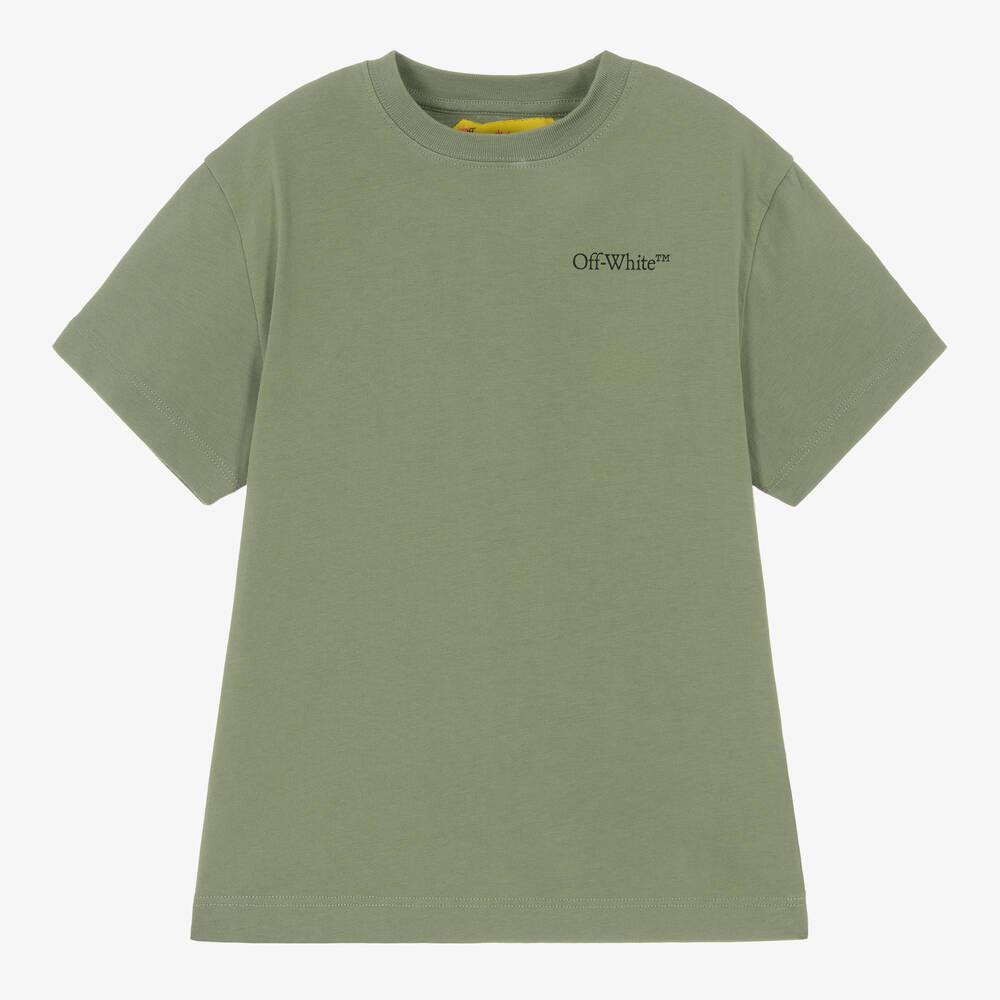 Off-White - Boys Green Cotton Scribble Logo T-Shirt | Childrensalon