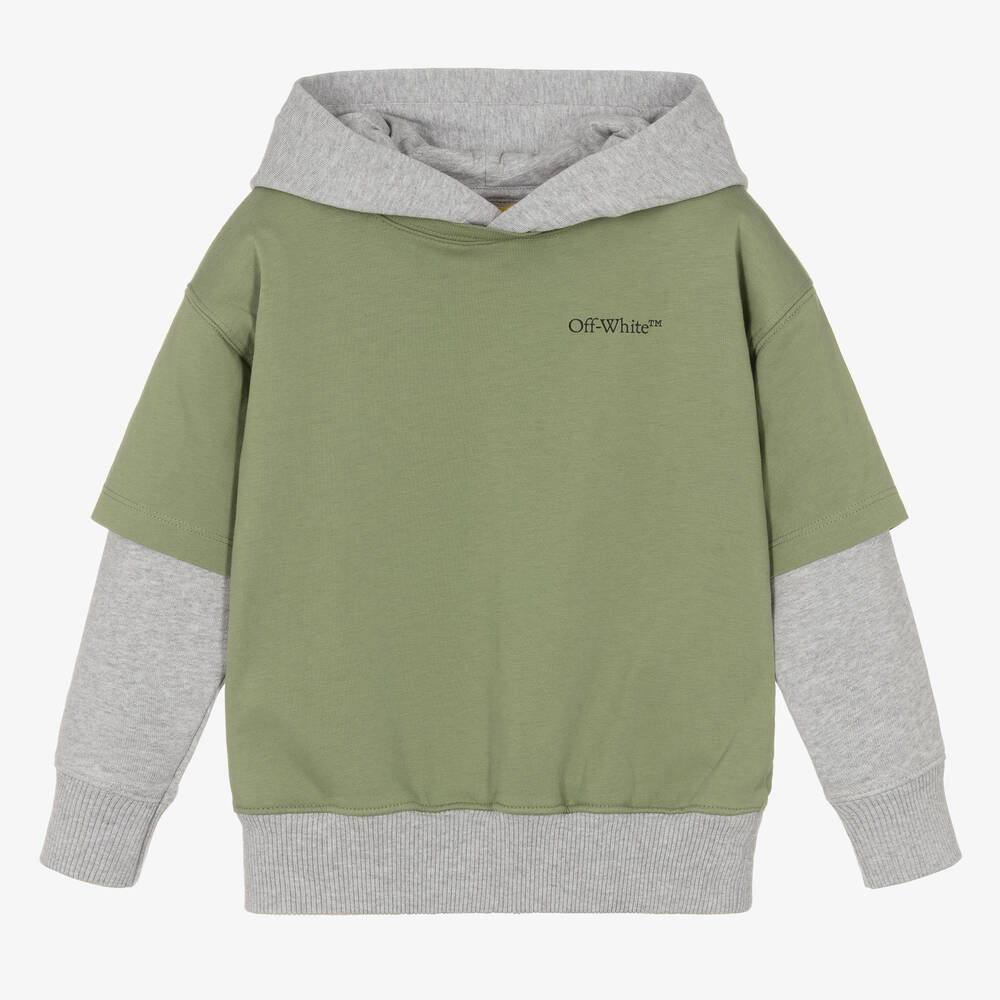 Off-White - Boys Green & Grey Scribble Logo Hoodie | Childrensalon