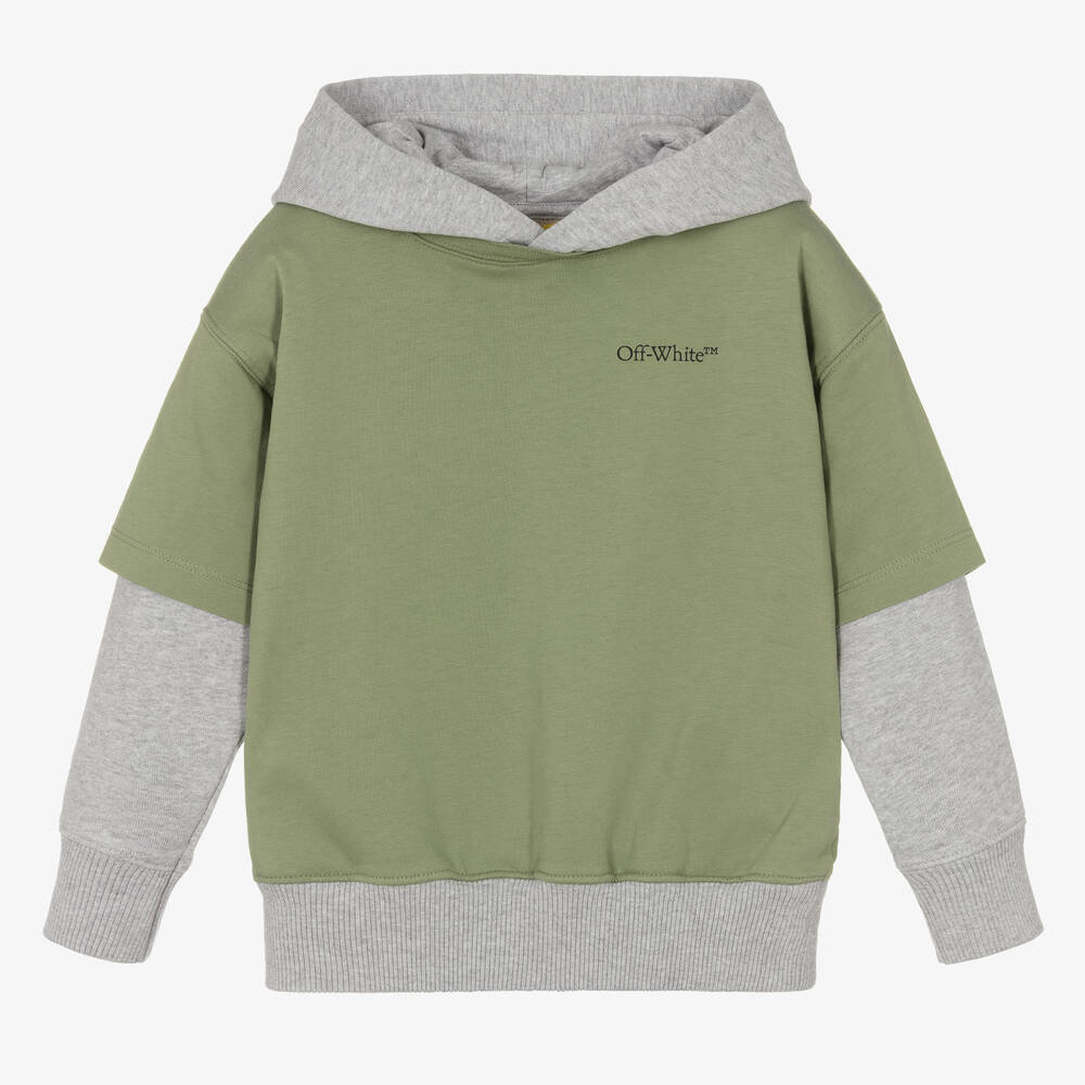 Off-White - Sweat à capuche vert et gris garçon | Childrensalon