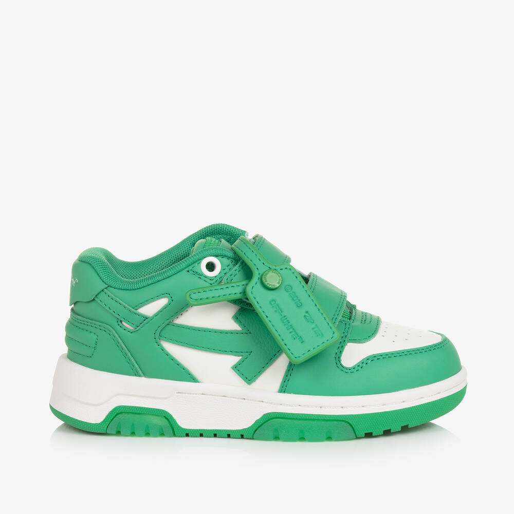 Off-White-Boys Green & White Leather Trainers | Childrensalon Outlet