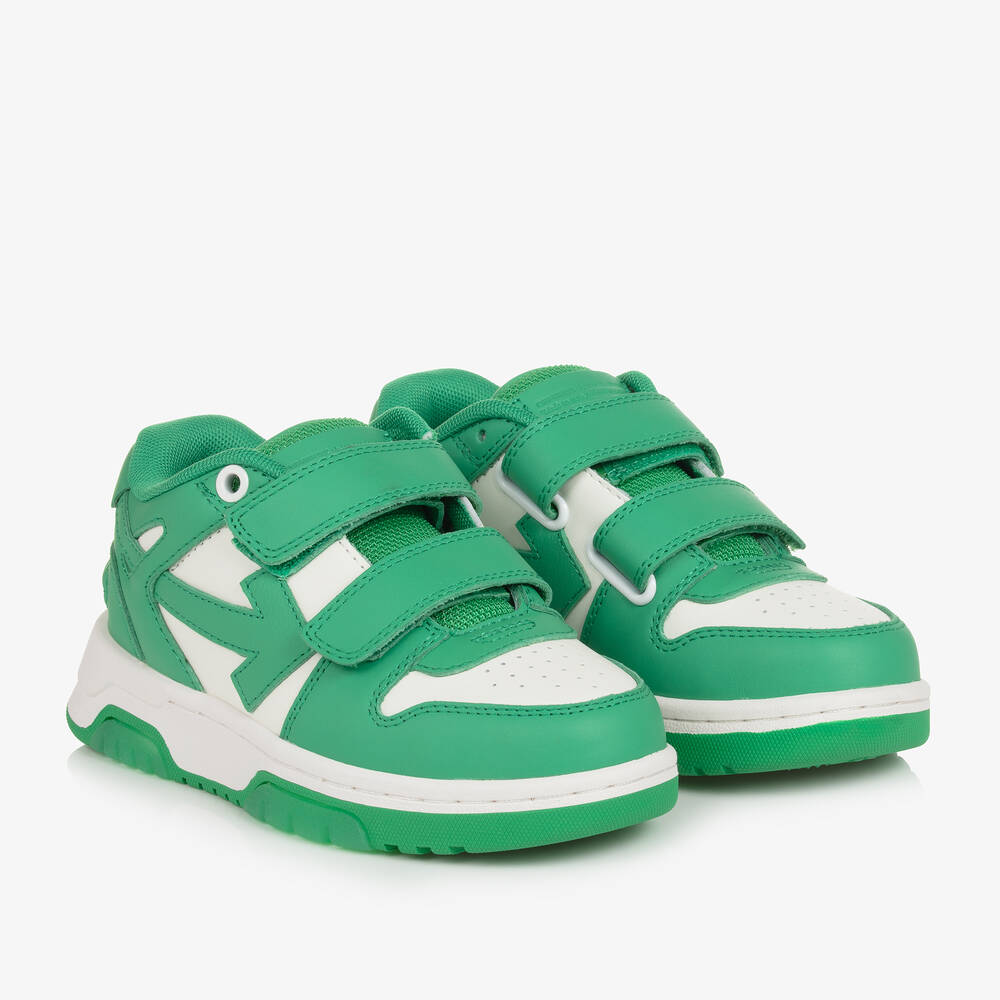 Off-White-Boys Green & White Leather Trainers | Childrensalon Outlet