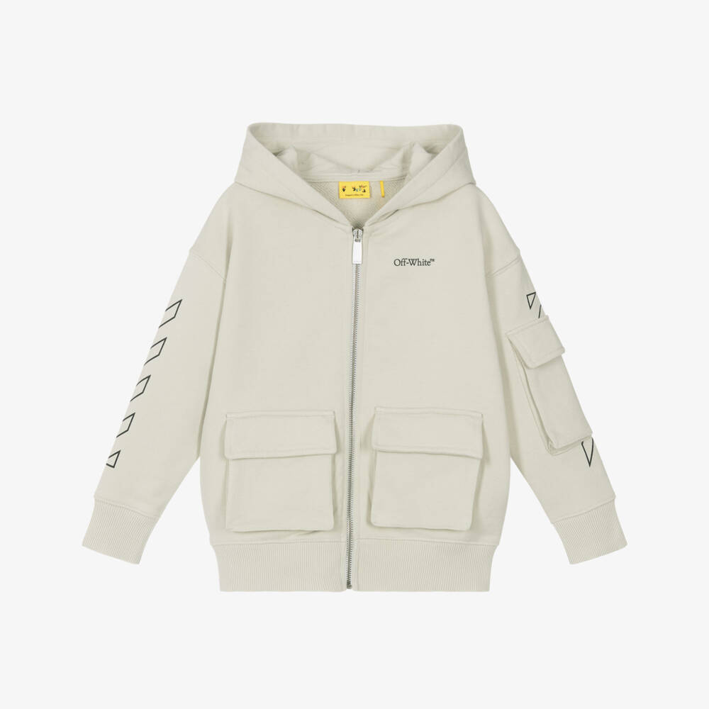 Off-White-هودي قطن رمادي للأولاد بسحاب | Childrensalon Outlet