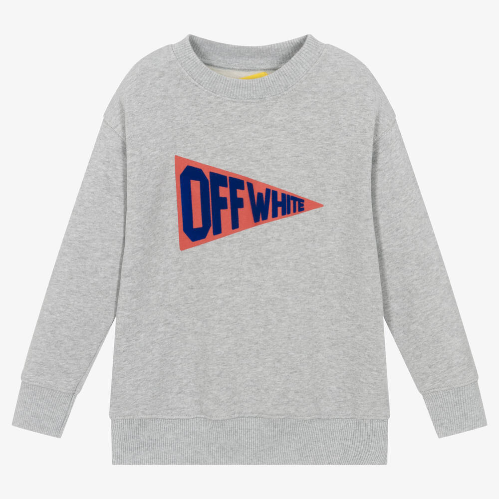 Off-White - Sweat-shirt gris en coton garçon | Childrensalon