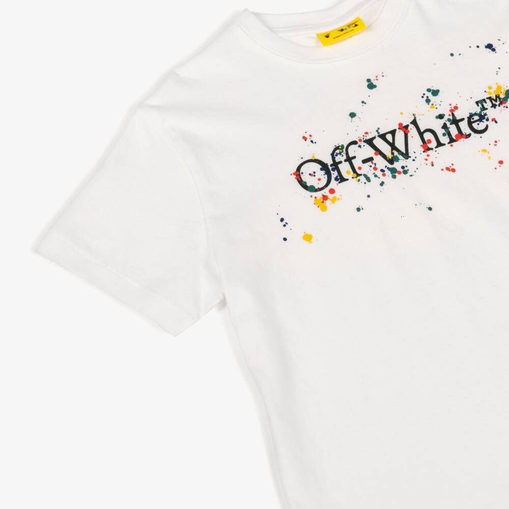 Off-White-Boys Ivory Cotton Bookish Splat Logo T-Shirt | Childrensalon Outlet