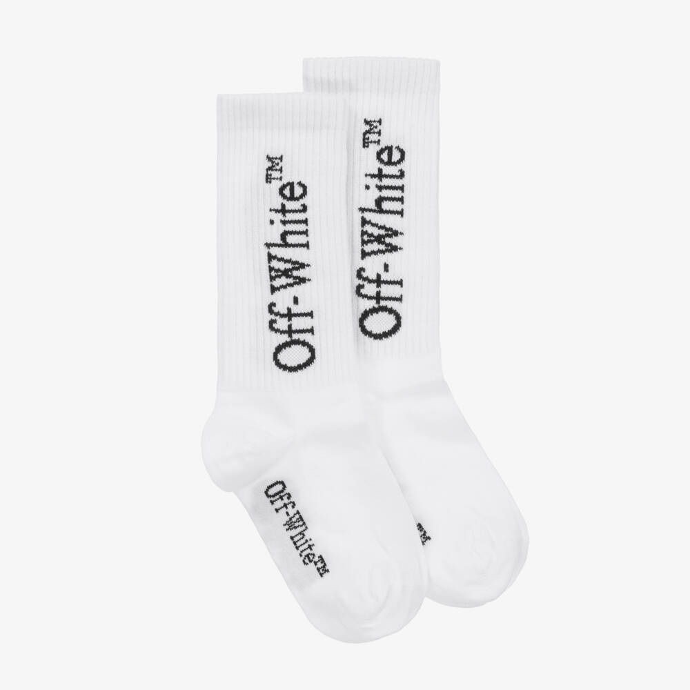 Off-White-Boys Ivory Cotton Logo Socks | Childrensalon Outlet