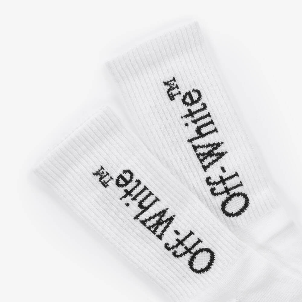 Off-White-Boys Ivory Cotton Logo Socks | Childrensalon Outlet