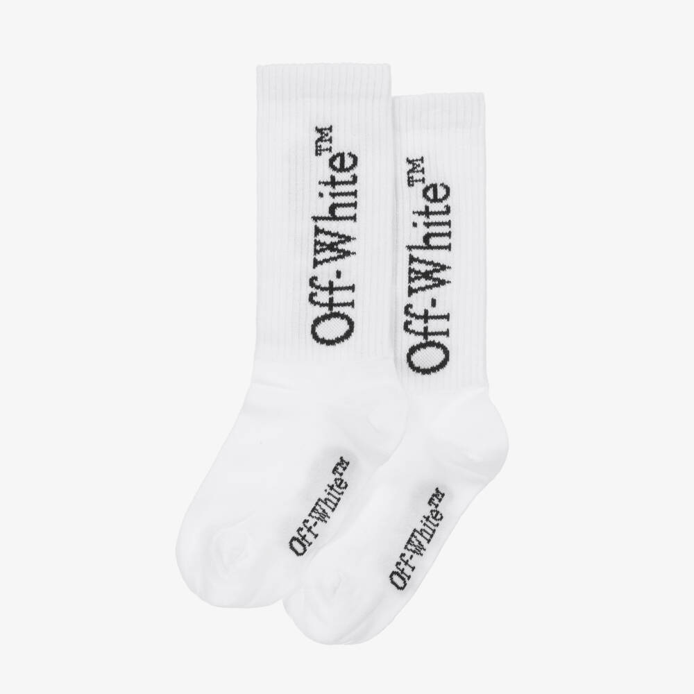 Off-White-Boys Ivory Cotton Logo Socks | Childrensalon Outlet