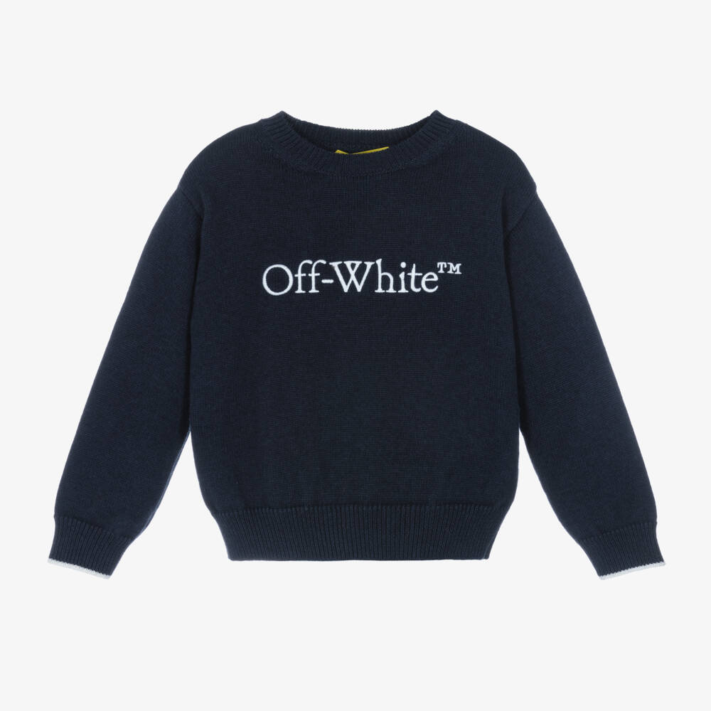 Off-White-Boys Navy Wool-Blend Jumper | Childrensalon Outlet