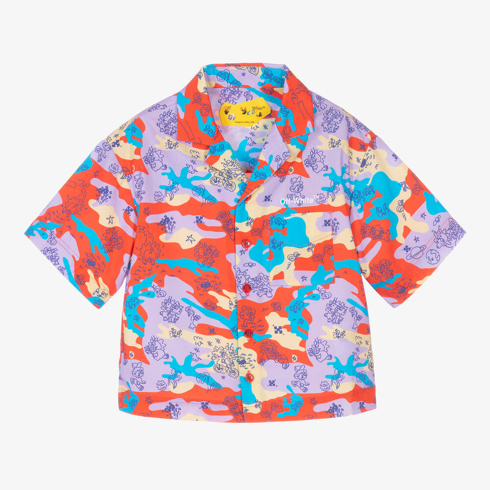 Off-White - Boys Red & Purple Cotton Abstract Logo Shirt  | Childrensalon