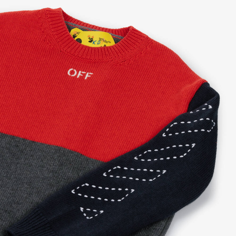 Off-White-Boys Red Wool Blend Sweater | Childrensalon Outlet