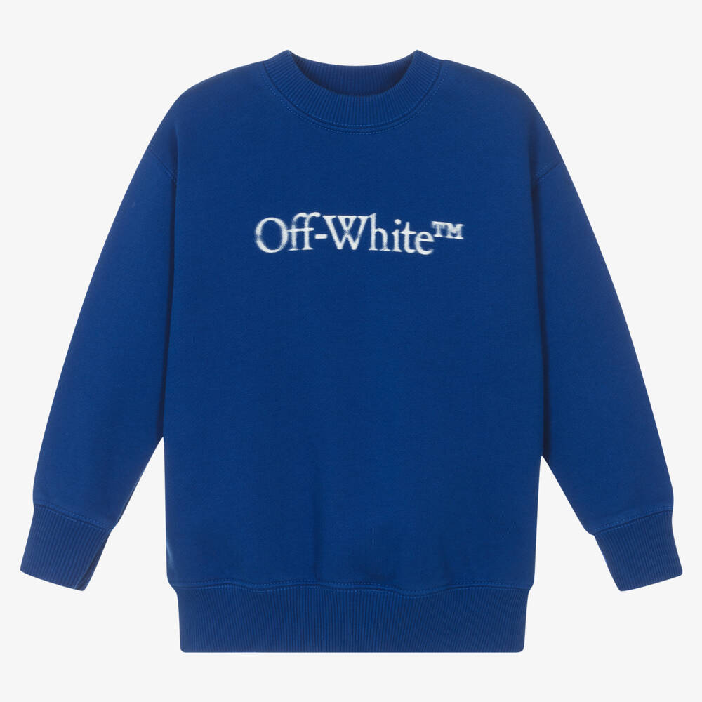 Off-White - سويتشيرت قطن جيرسي عضوي لون أزرق للأولاد | Childrensalon