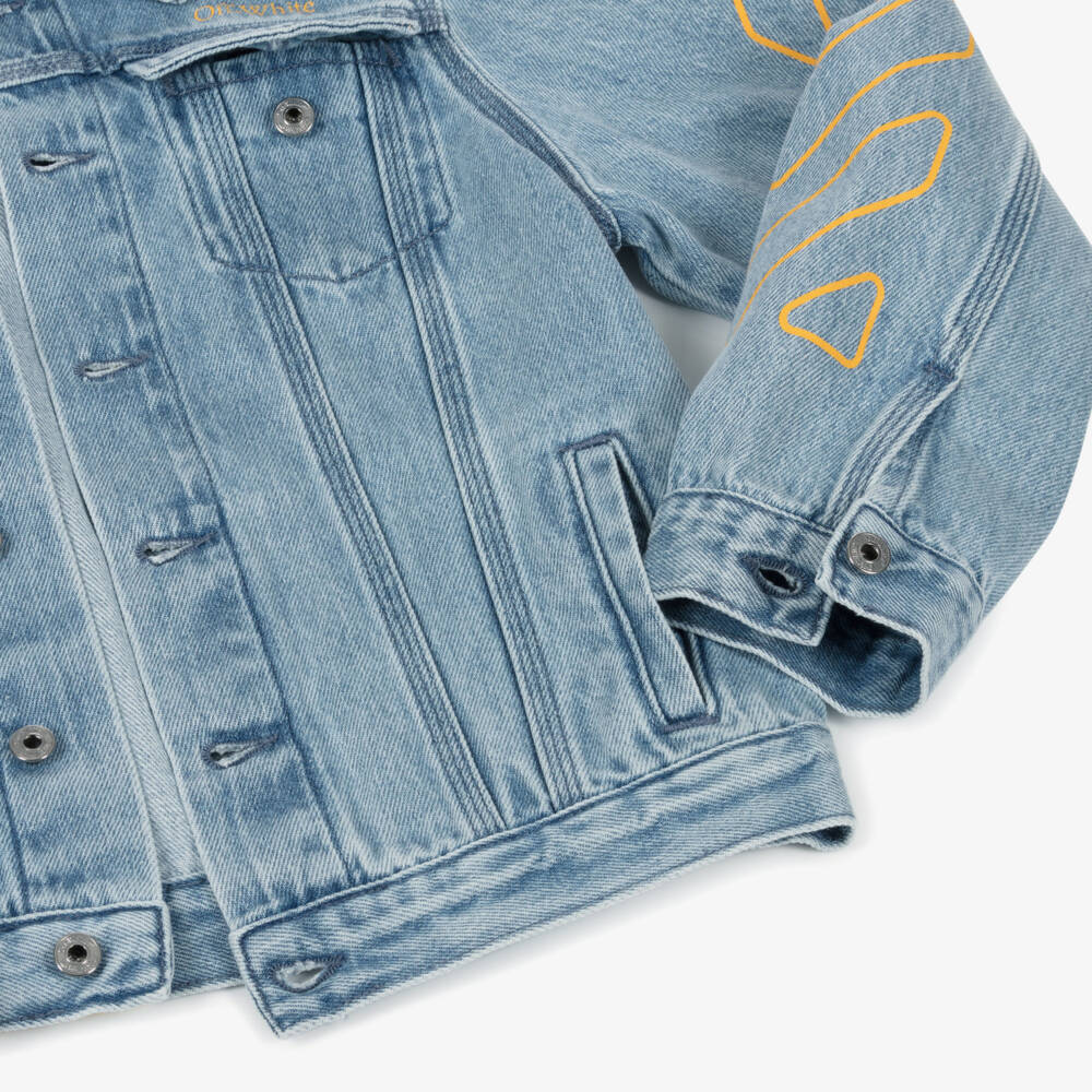Off-White-Джинсовая куртка небесно-голубого цвета для мальчиков | Childrensalon Outlet