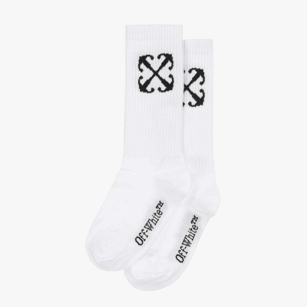 Off-White-Boys White Cotton Logo Socks | Childrensalon Outlet