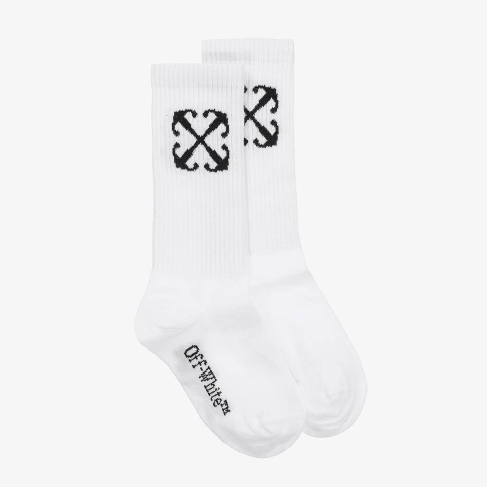 Off-White-Boys White Cotton Logo Socks | Childrensalon Outlet
