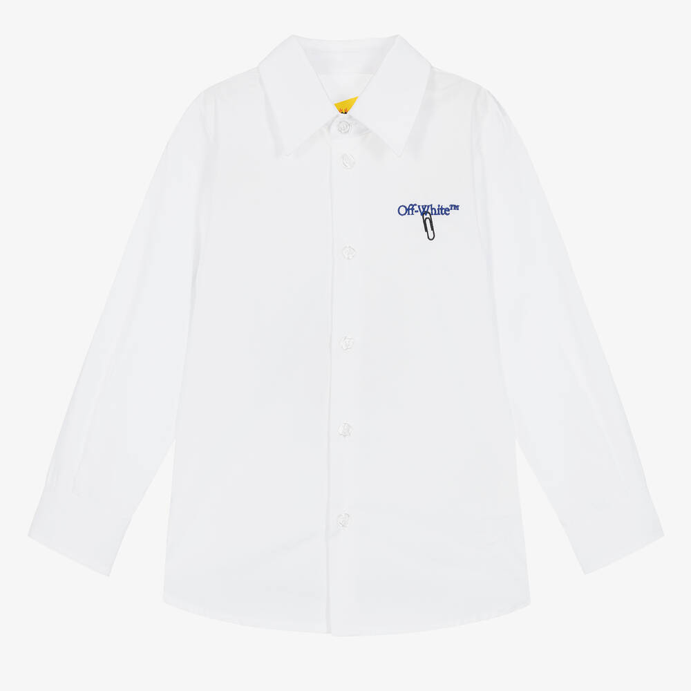 Off-White - قميص قطن بوبلين لون أبيض للأولاد | Childrensalon
