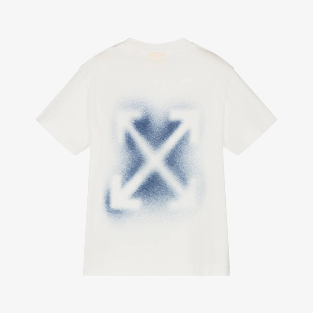 Off-White-Boys White Cotton Spray Design Tee | Childrensalon Outlet