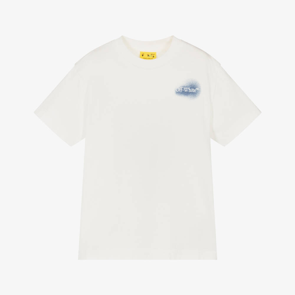 Off-White-Boys White Cotton Spray Design Tee | Childrensalon Outlet