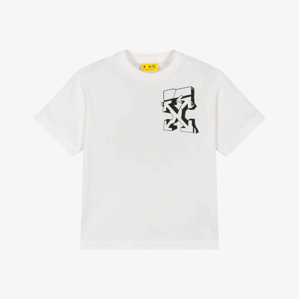 Off-White-Boys White Cotton T-Shirt with Graffiti Logo | Childrensalon Outlet