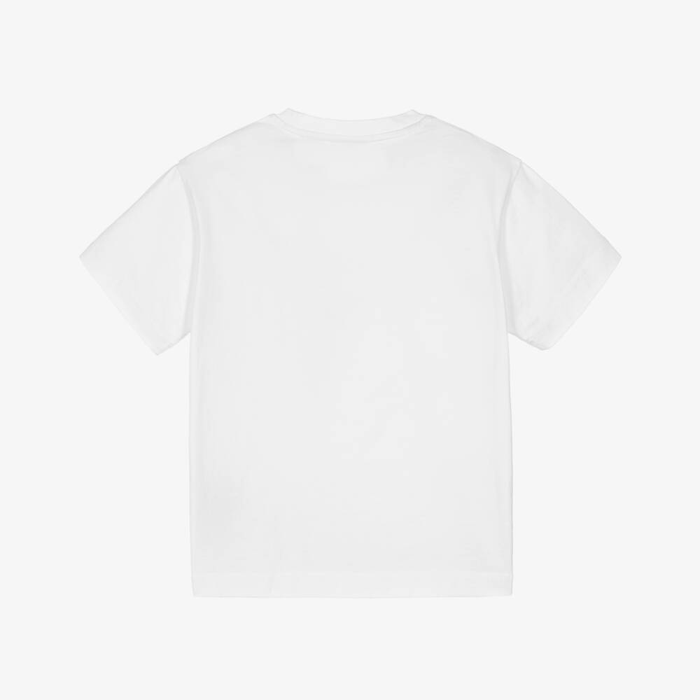 Off-White-Boys White Cotton T-Shirt with Mirrored Bookish Logo | Childrensalon Outlet