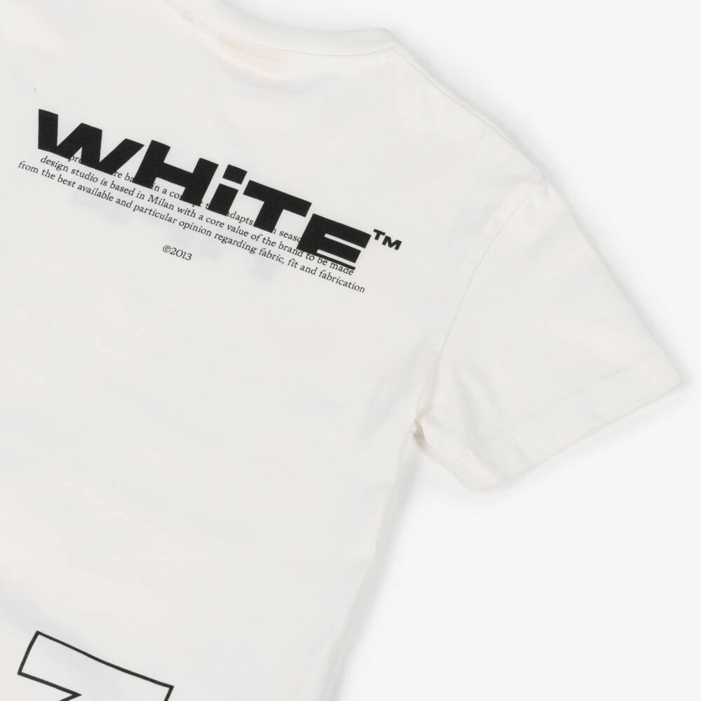 Off-White-Boys White Cotton T-Shirt with Wraparound Text Logo | Childrensalon Outlet