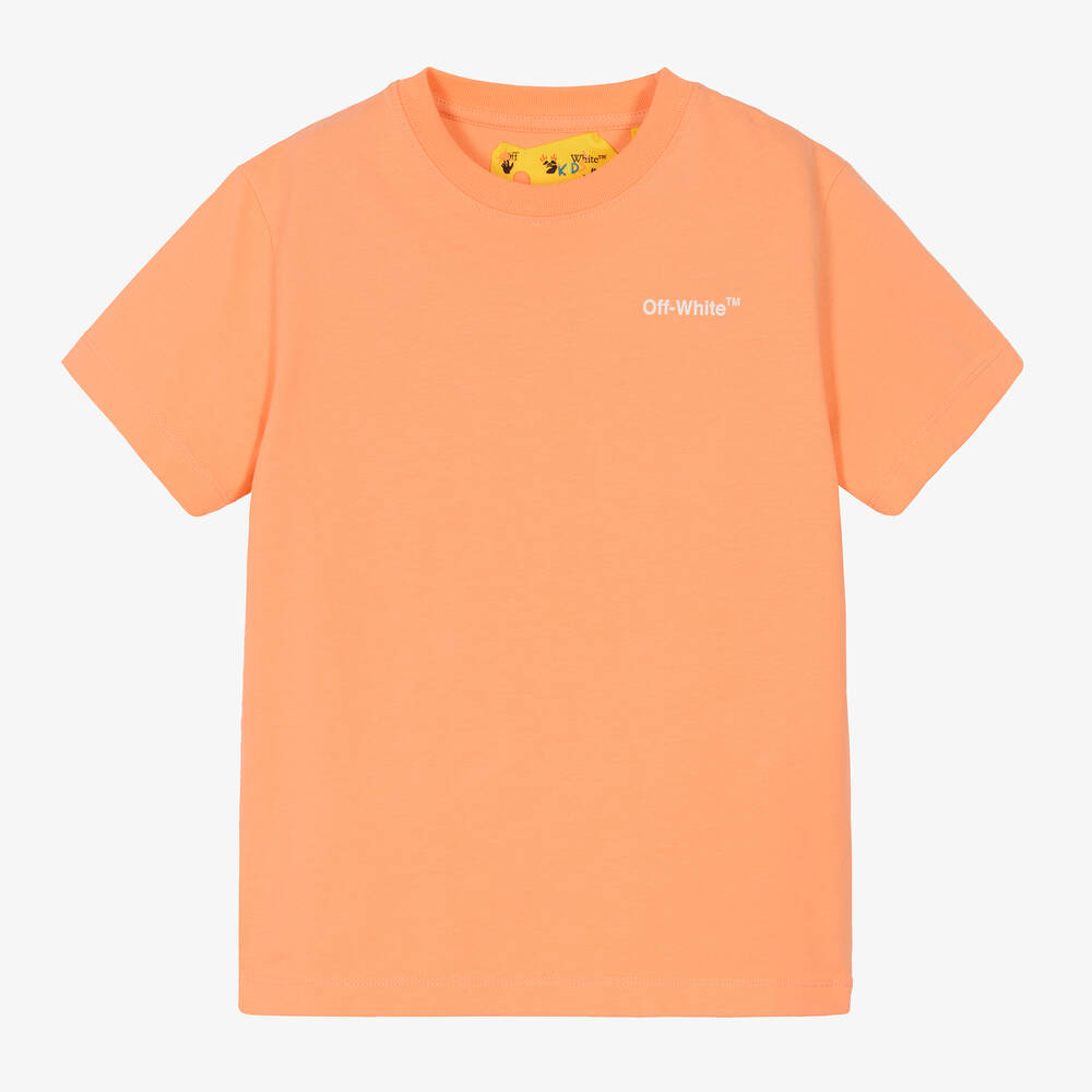 Off-White - Coral Orange Industrial Logo T-Shirt | Childrensalon