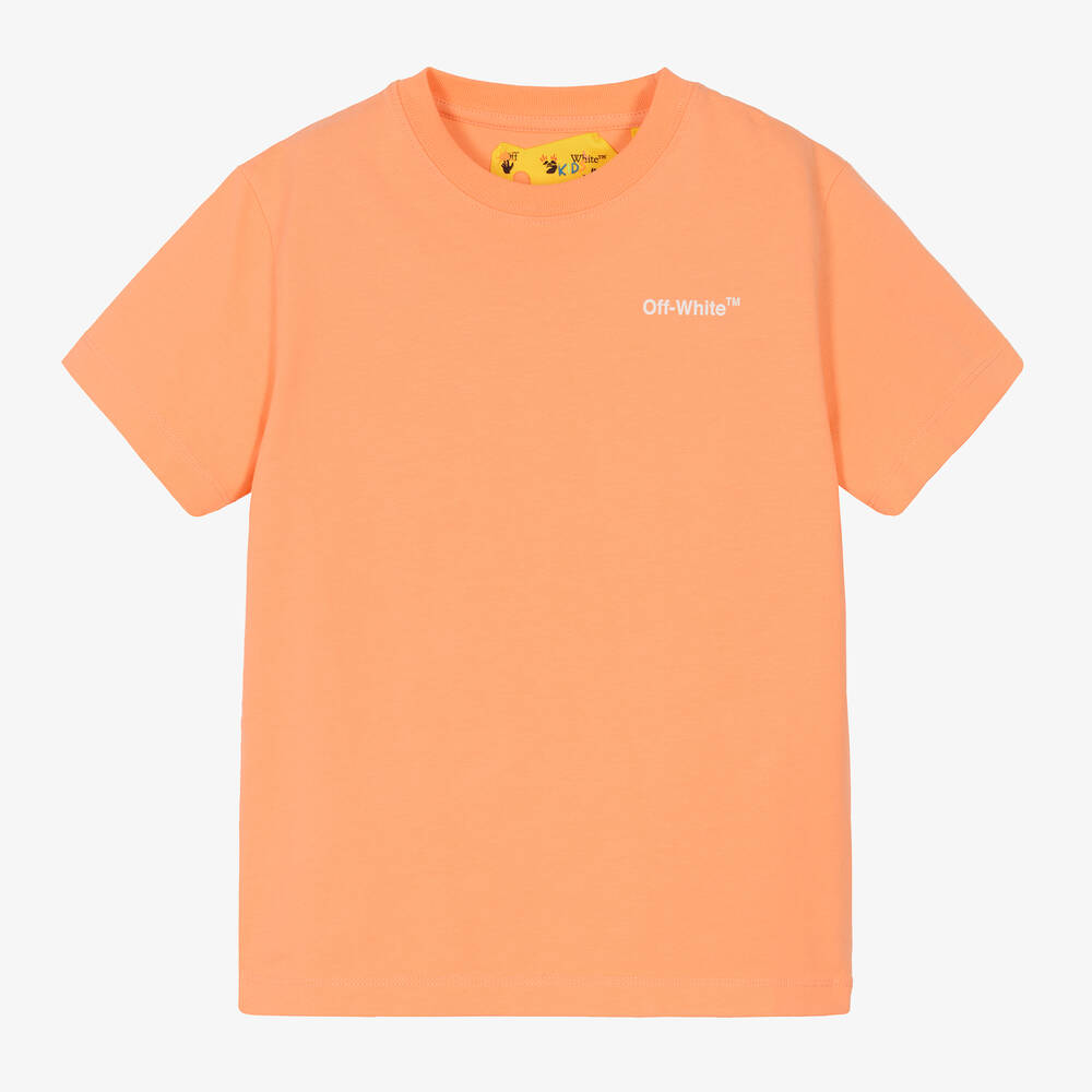Off-White-Coral Orange Industrial Logo T-Shirt | Childrensalon Outlet