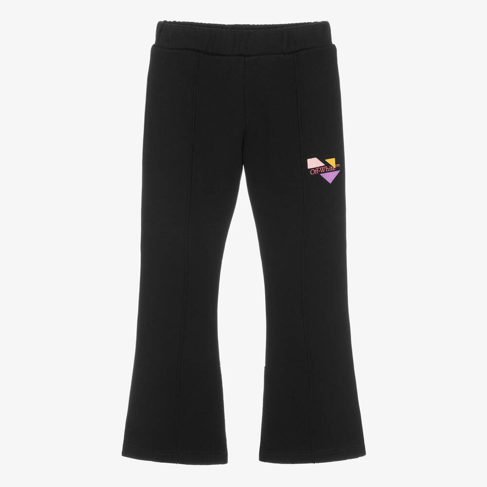 Off-White - Girls Black Cotton Flared Joggers | Childrensalon