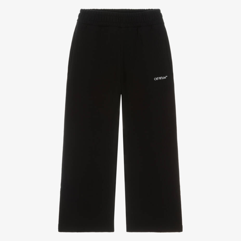 Off-White-Girls Black Cotton Wide Leg Joggers with Bookish Logo | Childrensalon Outlet