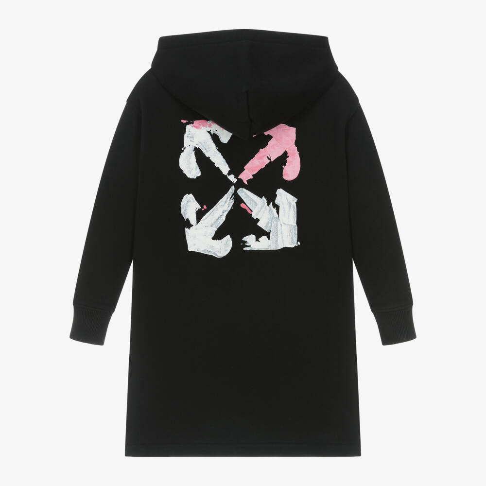 Off-White-Girls Black Hooded Logo Dress | Childrensalon Outlet