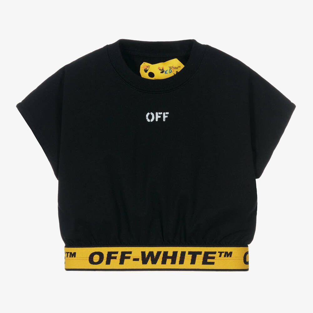 Off-White - Girls Black Industrial Cropped T-Shirt | Childrensalon