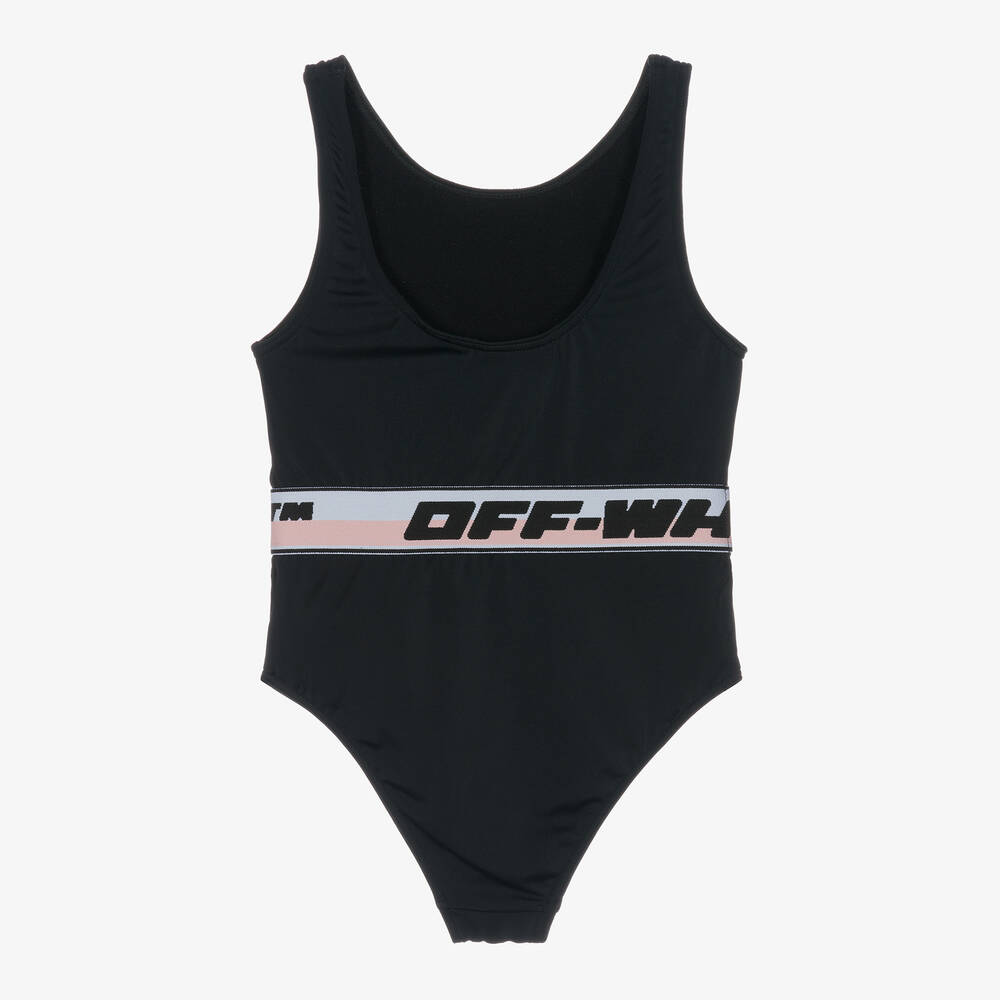 Off-White-Girls Black Industrial Logo Swimsuit | Childrensalon Outlet