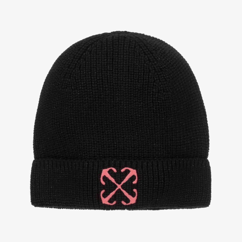 Off-White-Girls Black Knitted Logo Beanie | Childrensalon Outlet
