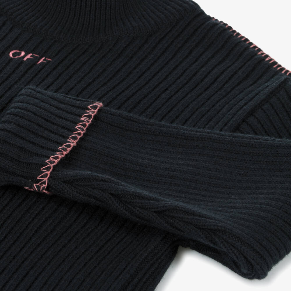 Off-White-Girls Black Wool & Cotton Knit Dress | Childrensalon Outlet