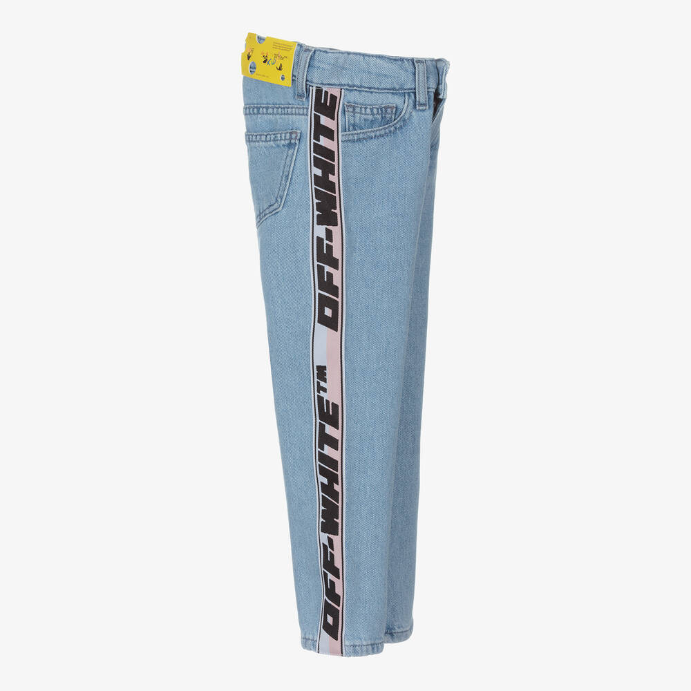 Off-White-Girls Blue Denim Industrial Logo Jeans | Childrensalon Outlet