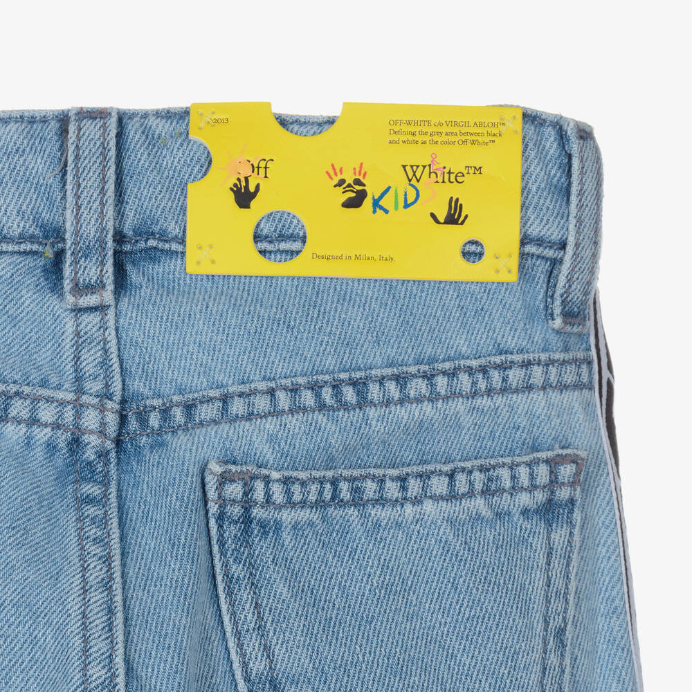 Off-White-Girls Blue Denim Industrial Logo Jeans | Childrensalon Outlet