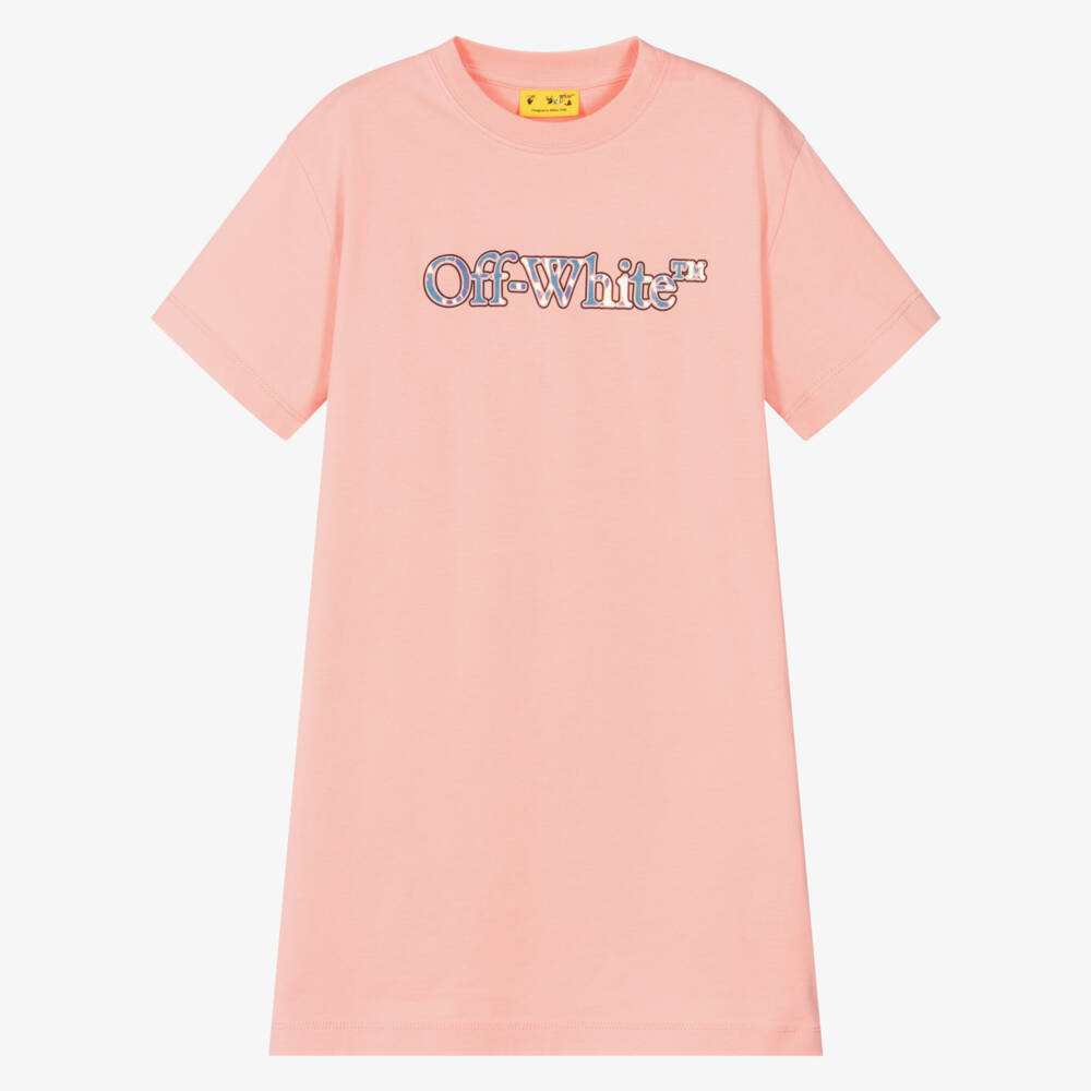 Off-White-Girls Cotton Pink Logo Dress | Childrensalon Outlet
