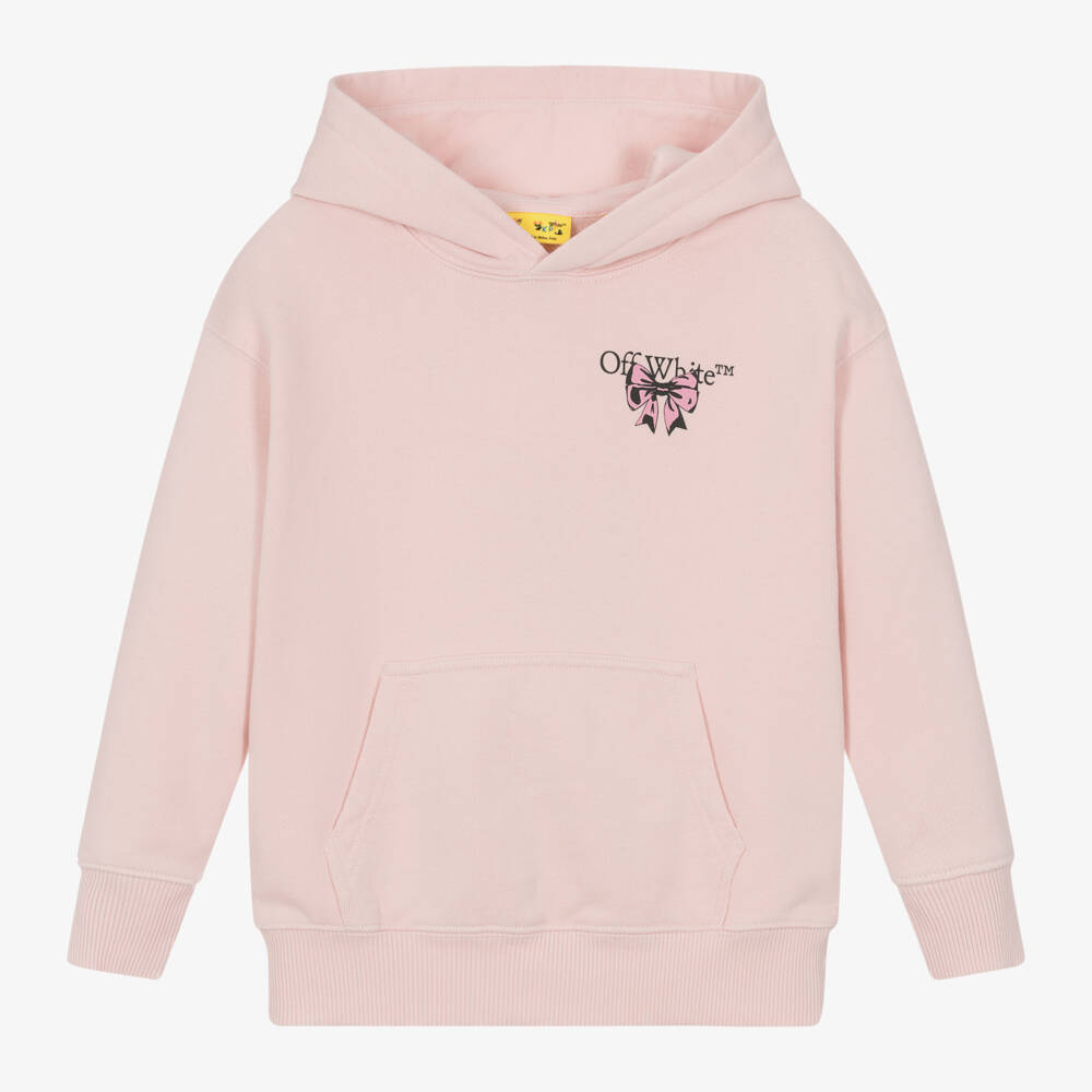 Off-White-Girls Cotton Pink Logo Hoodie | Childrensalon Outlet