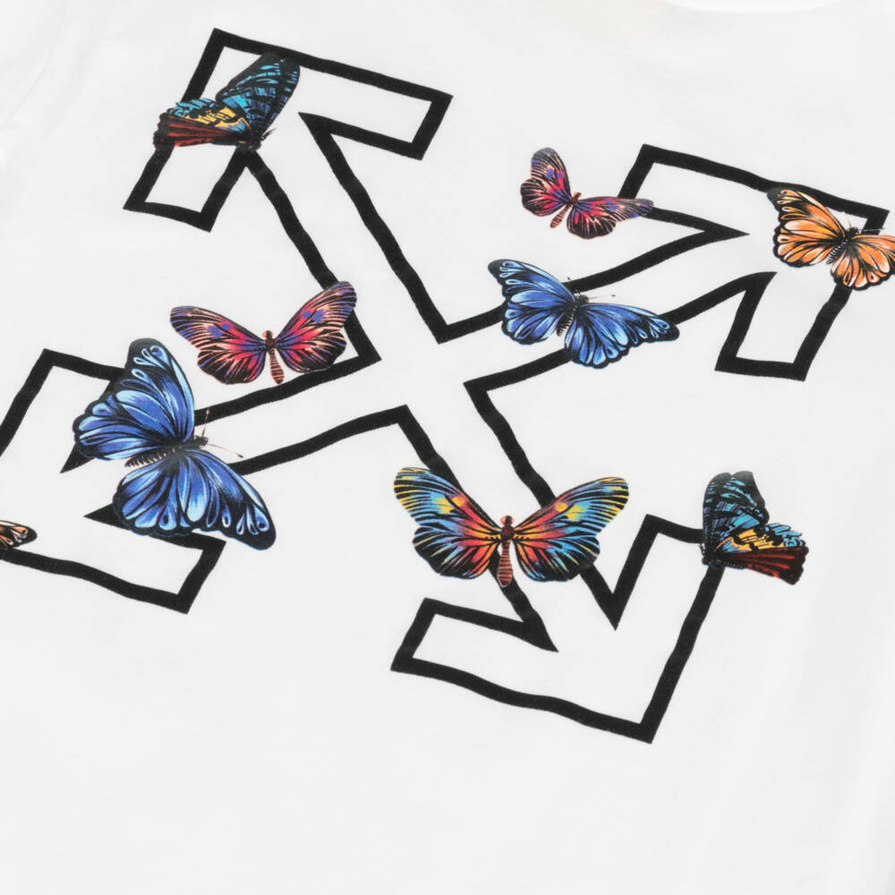 Off-White-Girls Cotton Tee with Butterfly Emblem | Childrensalon Outlet