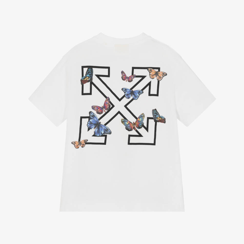 Off-White-Girls Cotton Tee with Butterfly Emblem | Childrensalon Outlet