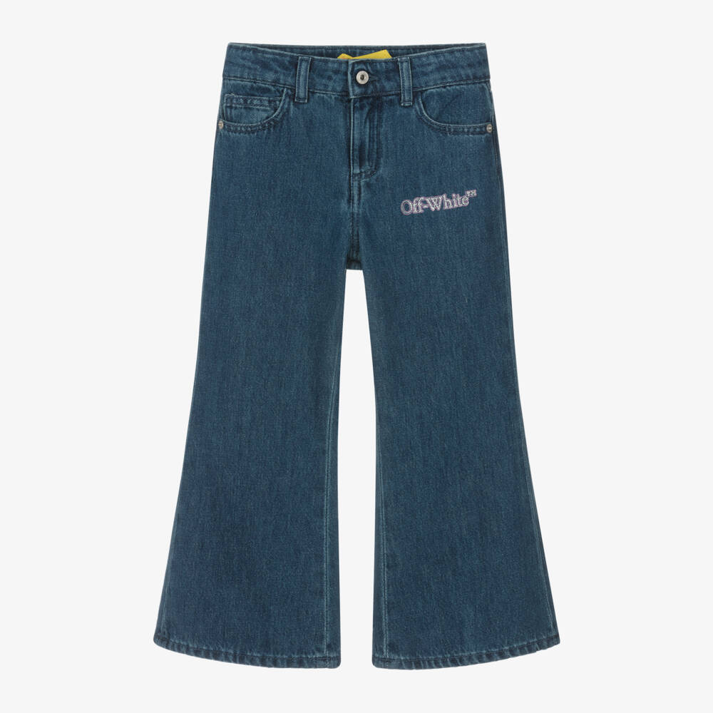 Off-White-Girls Denim Glitter Logo Trousers | Childrensalon Outlet